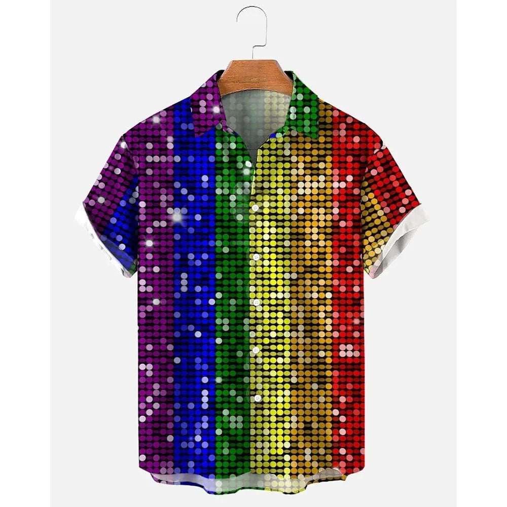 Men's striped Hawaiian shirt with short sleeves and button-up front