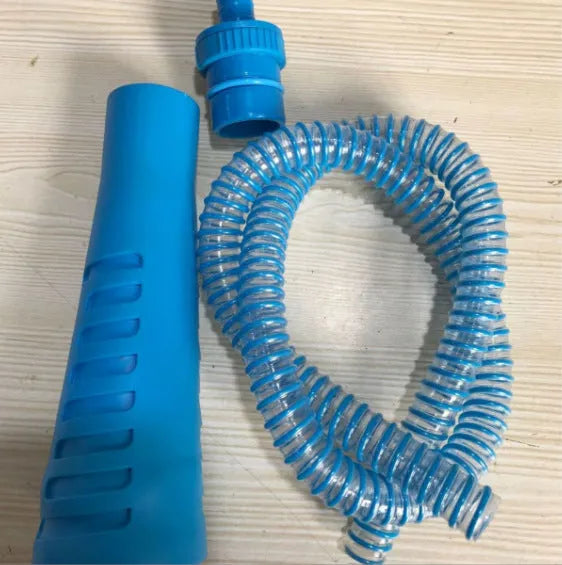 Blue washing machine dust cleaner with 114cm flexible suction pipe and round plastic head