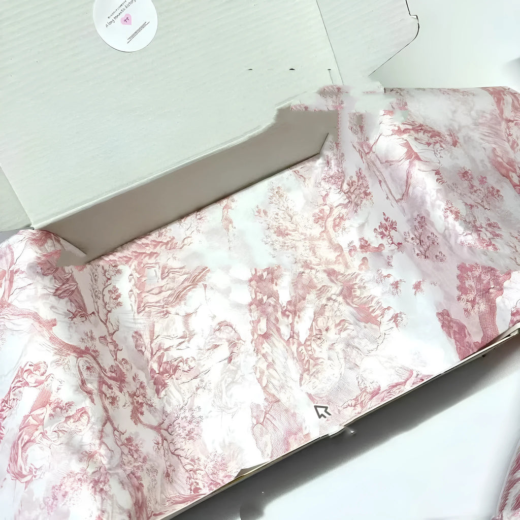 French romance style decorative tissue paper roll in pink purple and green purple colours, 50x70cm sheet size