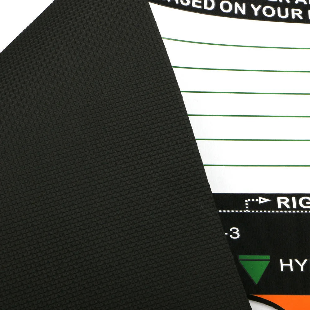Black neoprene golf swing positioning pad for stance correction and alignment training