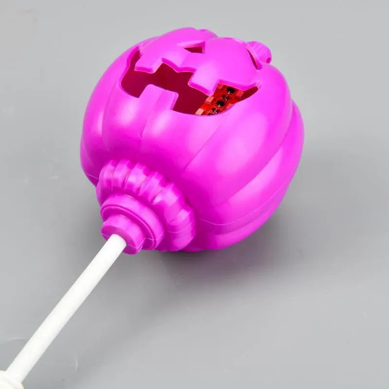 Plastic pumpkin lamp with USB cable for seasonal decoration in yellow or purple light