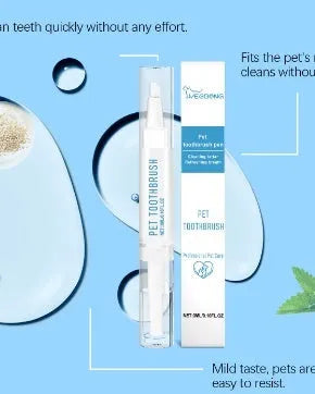 Pet toothbrush pen with integrated 3ml breath freshening gel reservoir for dog and cat dental care