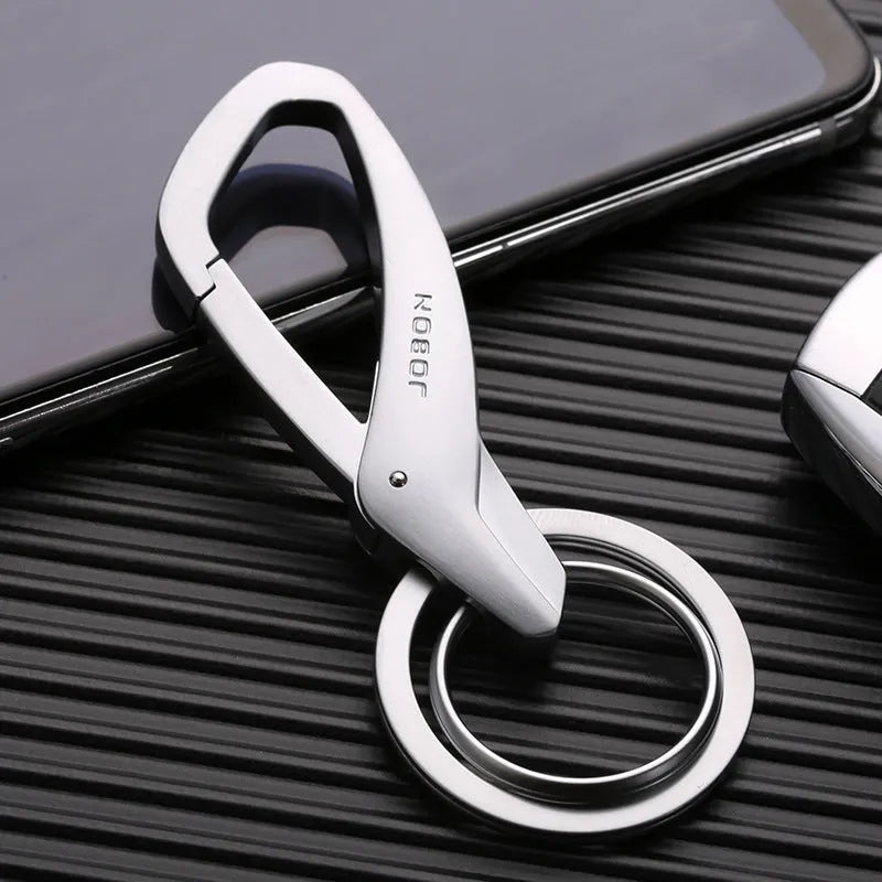 Zinc alloy double ring car key waist hanging clip in black, chrome or nickel finish