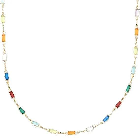 Ladies geometric crystal necklace with adjustable alloy chain and glass pendant in random electroplated colour
