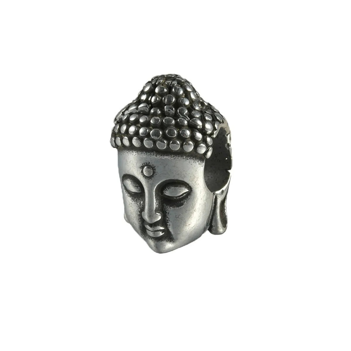 Geometric stainless steel earrings combining hollow skull and Buddha motifs with electroplated finish