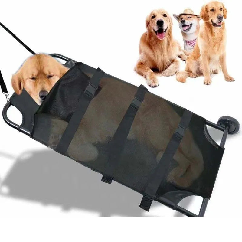 Large black aluminium alloy folding pet stretcher for dog emergency transport