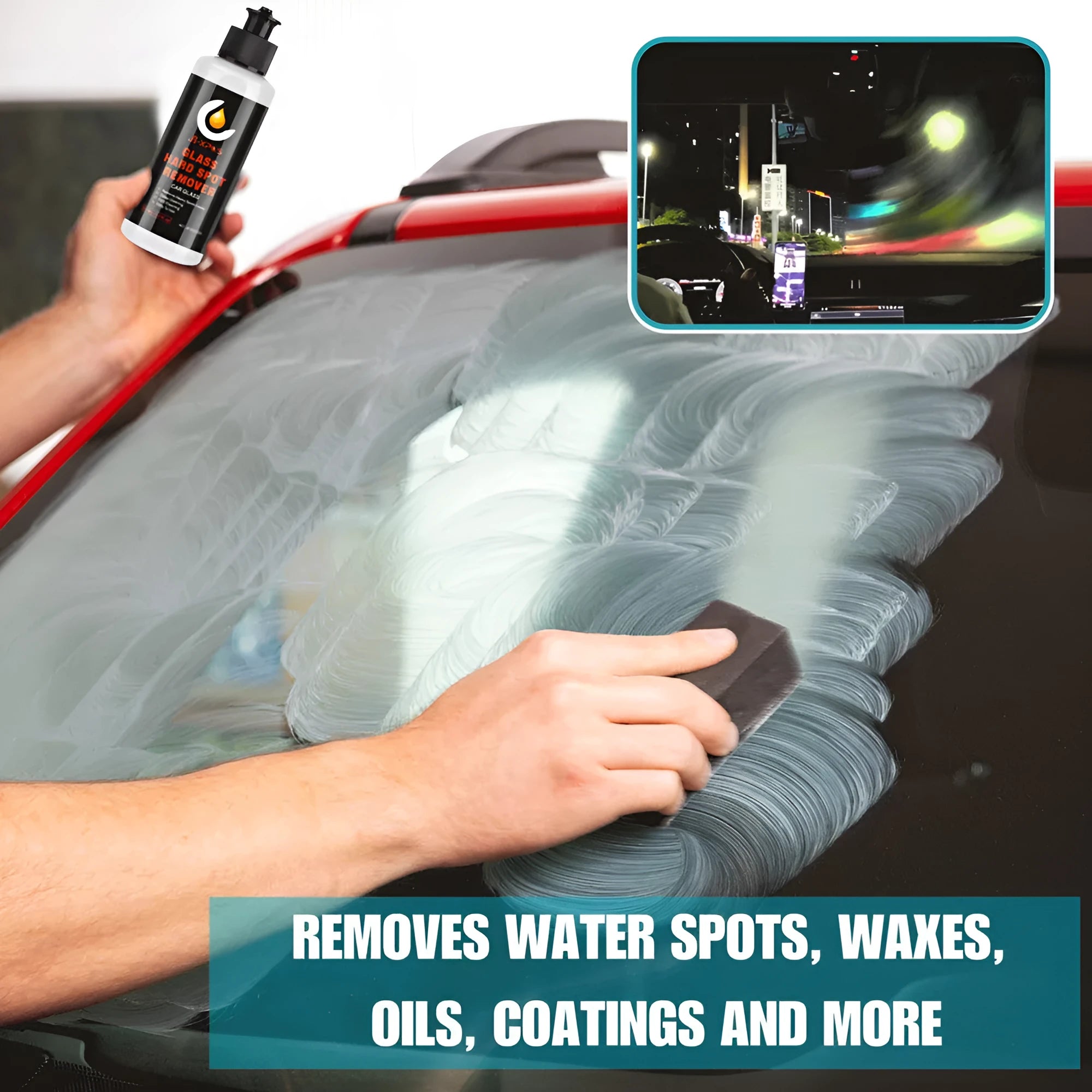 Glass oil film remover cleaning cream paste in 50ml, 100ml, and 200ml size options.