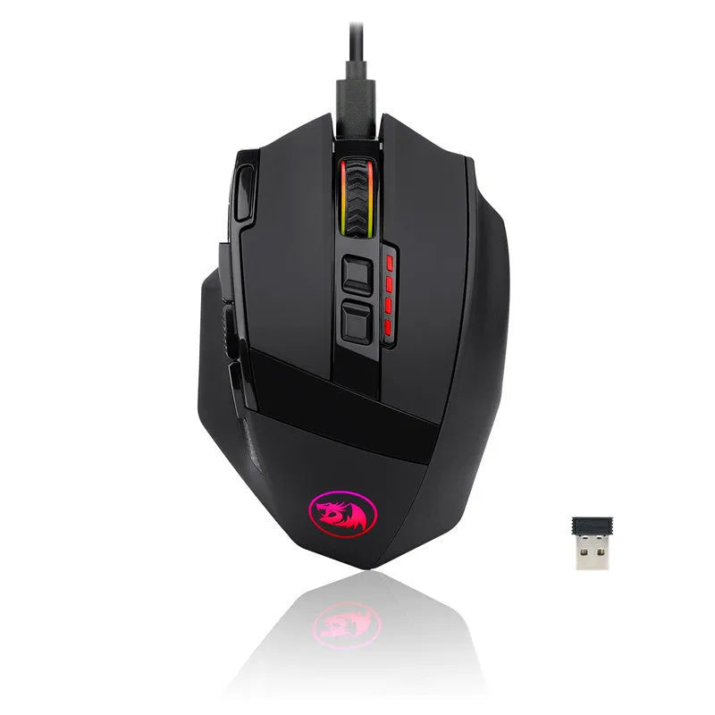 Redragon M801P black wireless gaming mouse with nine buttons and dual-mode connectivity