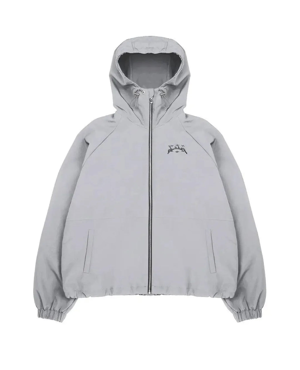 Men's grey hooded sunscreen jacket in British loose style shown on model