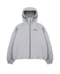 Men's grey hooded sunscreen jacket in British loose style shown on model