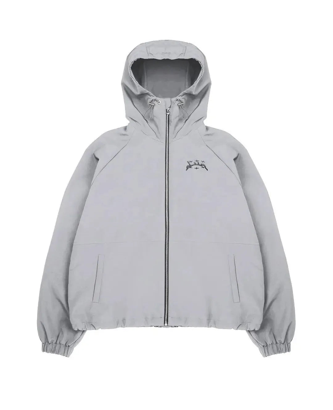 Men's grey hooded sunscreen jacket in British loose style shown on model