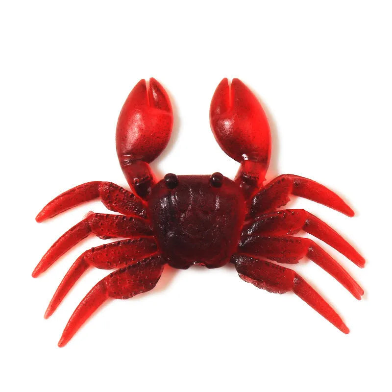 PVC soft crab fishing lure measuring 8cm in brown and red colour variations
