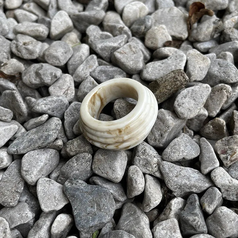 Chinese style irregular geometric resin ring in brown tones