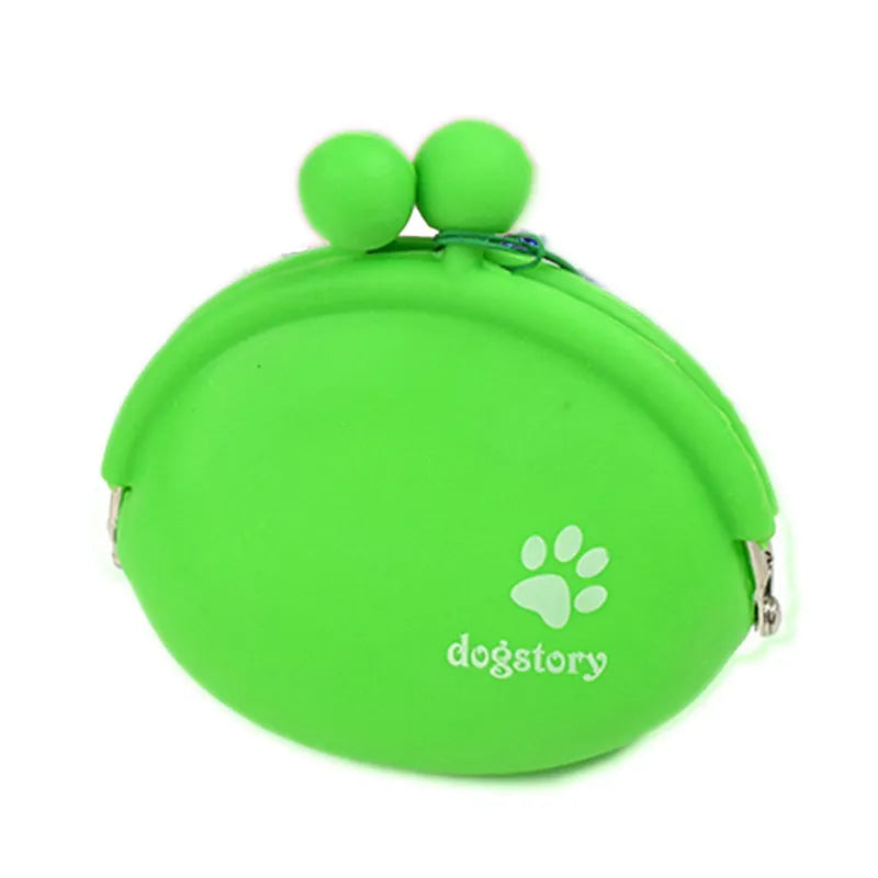 Yellow silicone dog training treat bag with hook-and-loop fastening showing 9x9.5cm dimensions