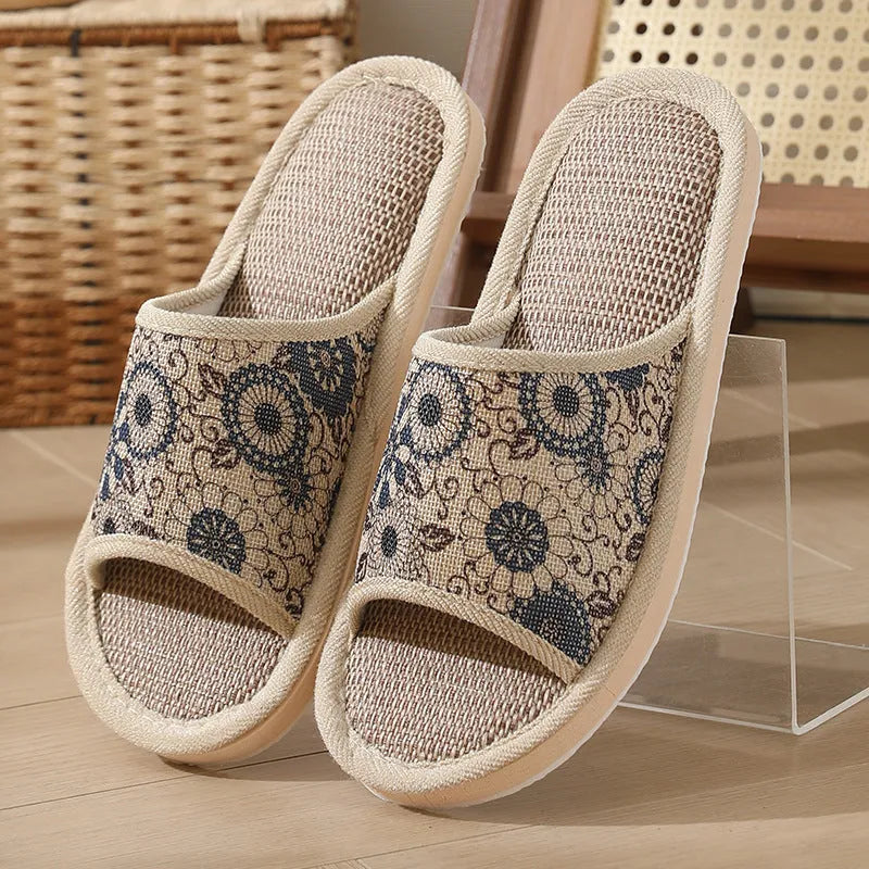 Women's linen open toe slippers in multiple colours with thickened sole