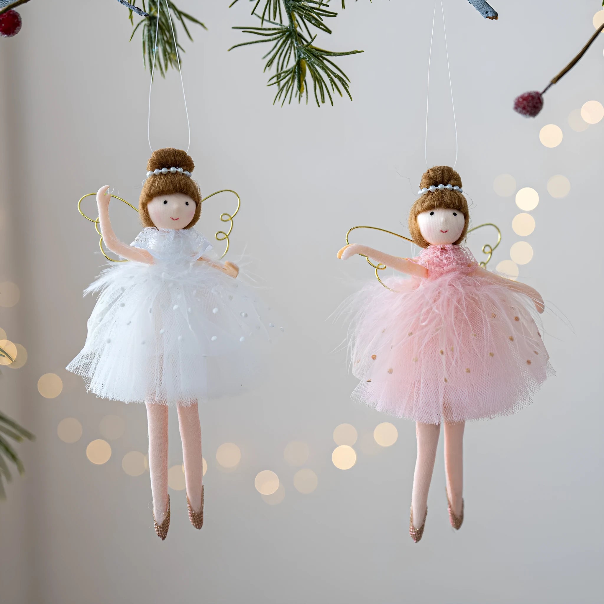 Pink and white cloth ballet girl angel plush doll with pendant design