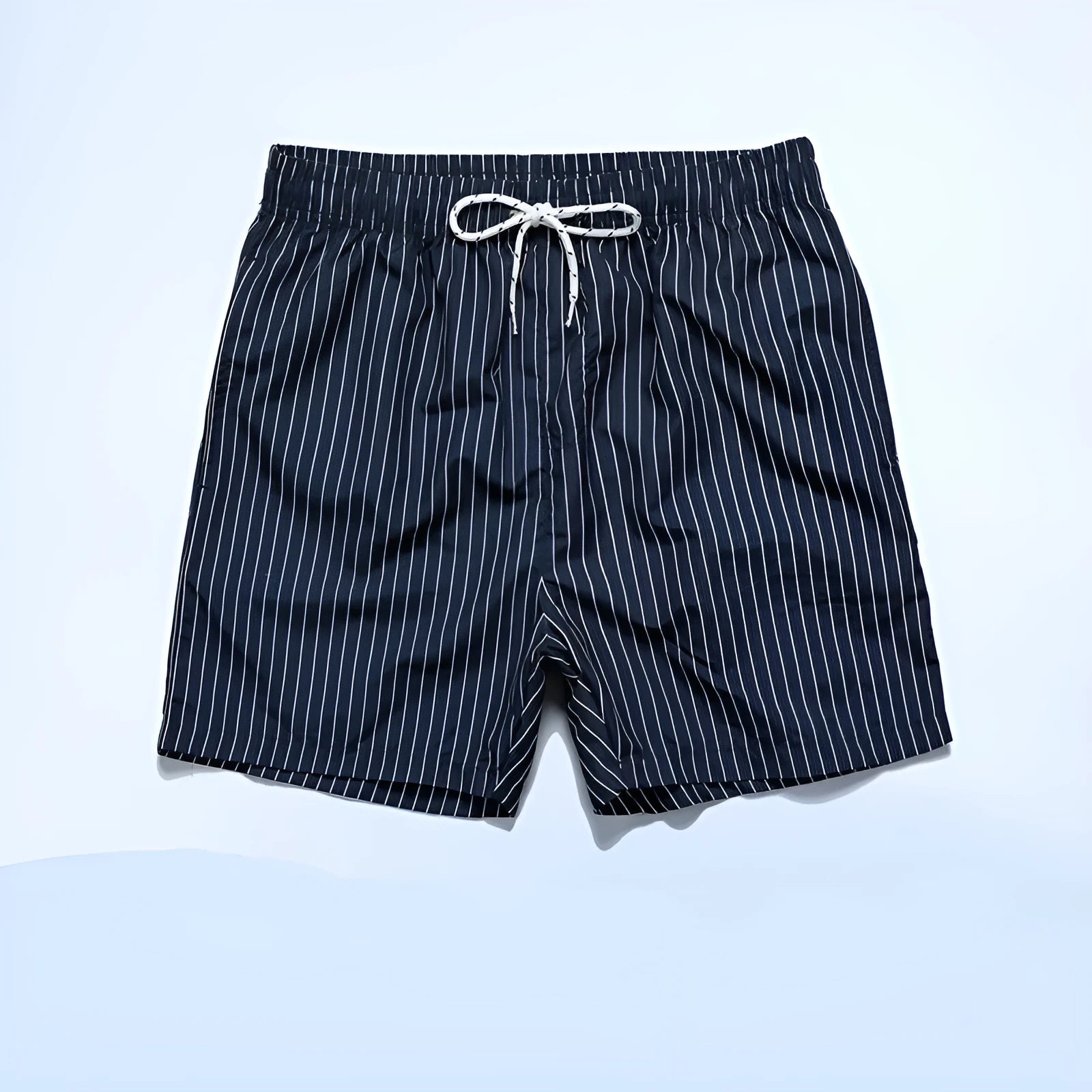 Polyester fibre striped beach shorts with straight leg opening and triangle lining design in multiple colours