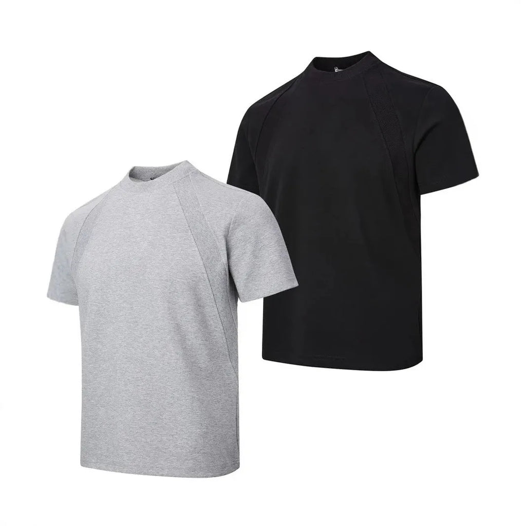 Short sleeve polyester top with textured air layer stitching in a loose fit.