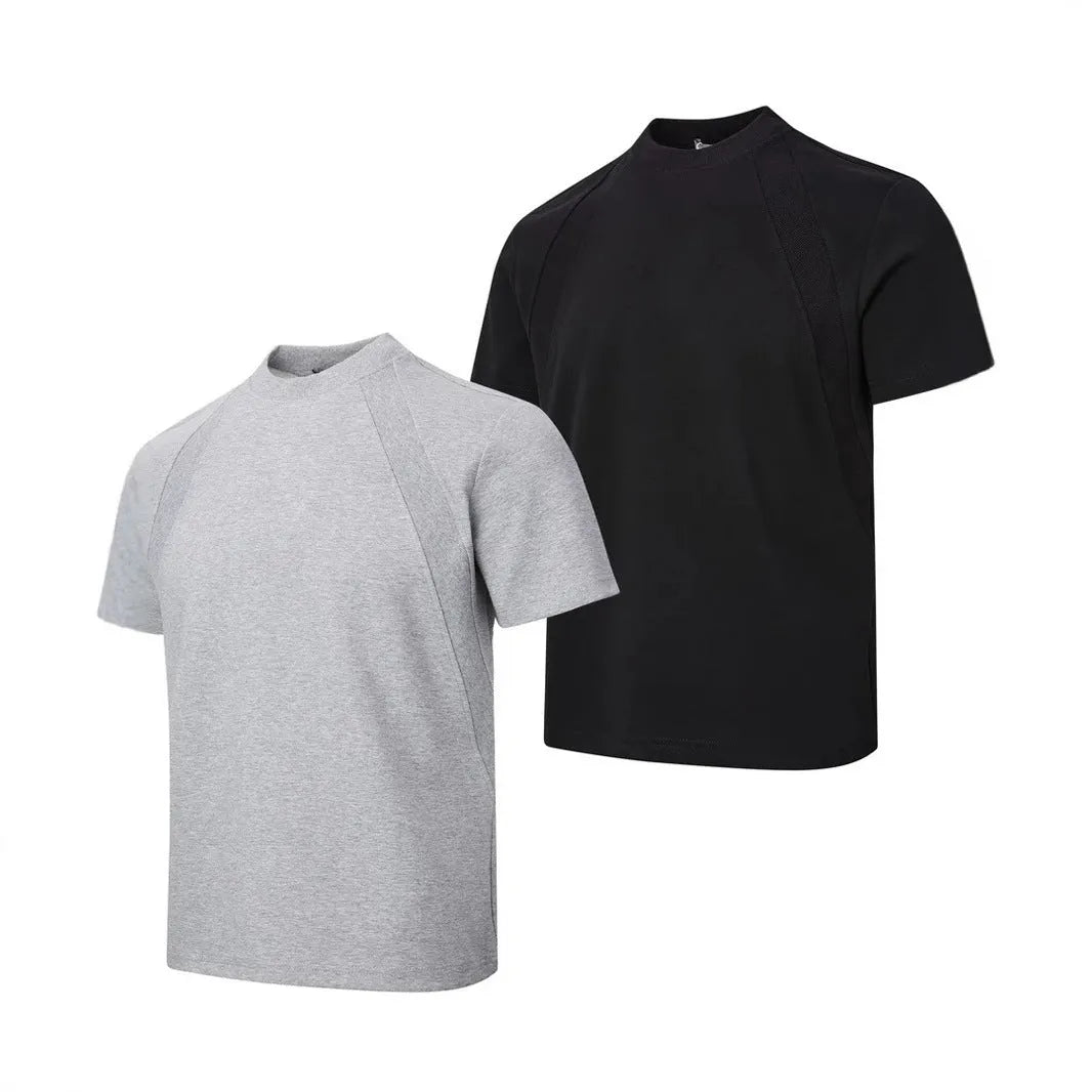 Short sleeve polyester top with textured air layer stitching in a loose fit.