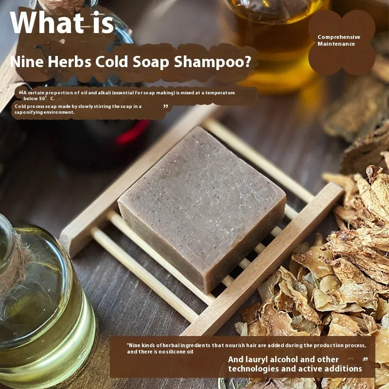 Silicone-free nine grass shampoo soap bar weighing 72g with cold process formulation