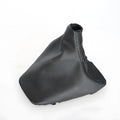 Black PU leather gear dust cover shown fitted on a BMW 3 Series manual gear shift console.
