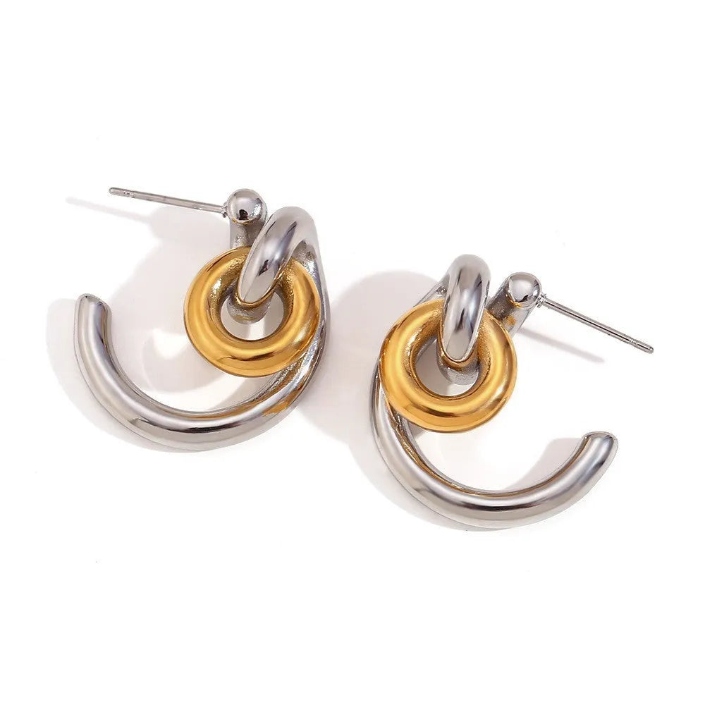 Geometric gold electroplated stainless steel jewellery set with earrings, bracelet and necklace