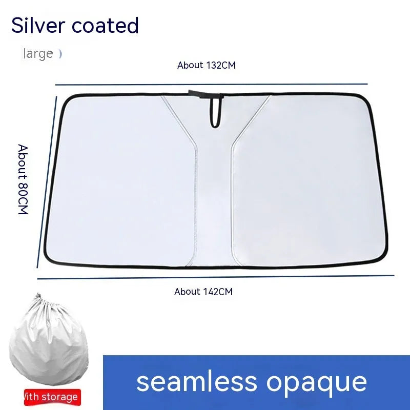 Titanium silver car windshield sunshade with double ring design for sun protection and heat reduction