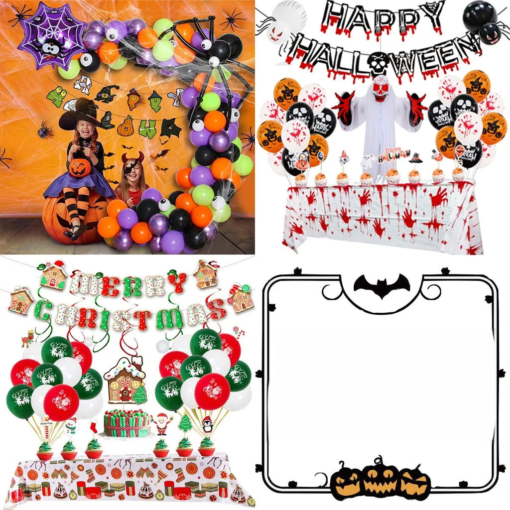 Halloween balloon combo set with skull and pumpkin designs in white and black colours for spider balloon arch