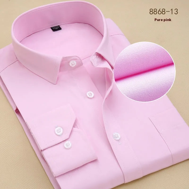 Men's slim fit long sleeve cotton business shirt with cardigan collar in solid colour
