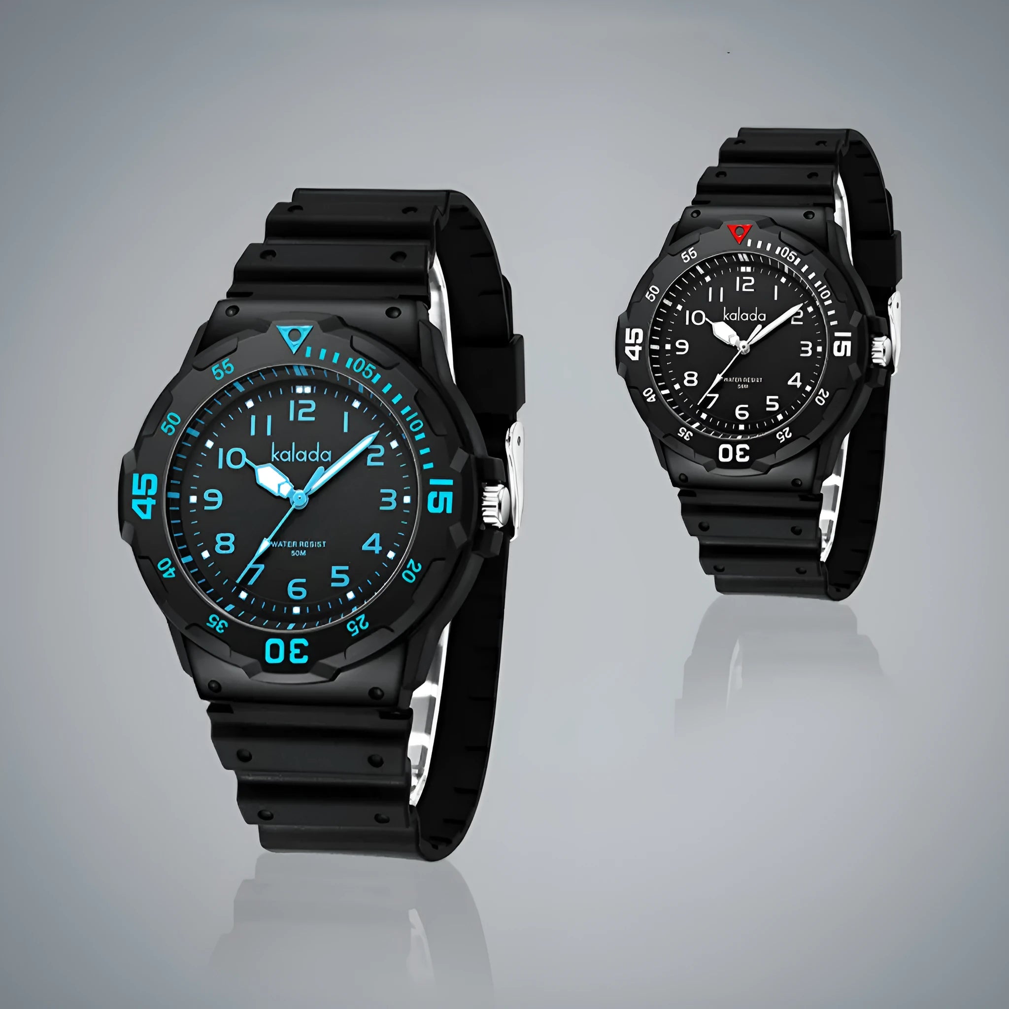 Men's sports luminous pointer quartz watch with black dial and sports bracelet