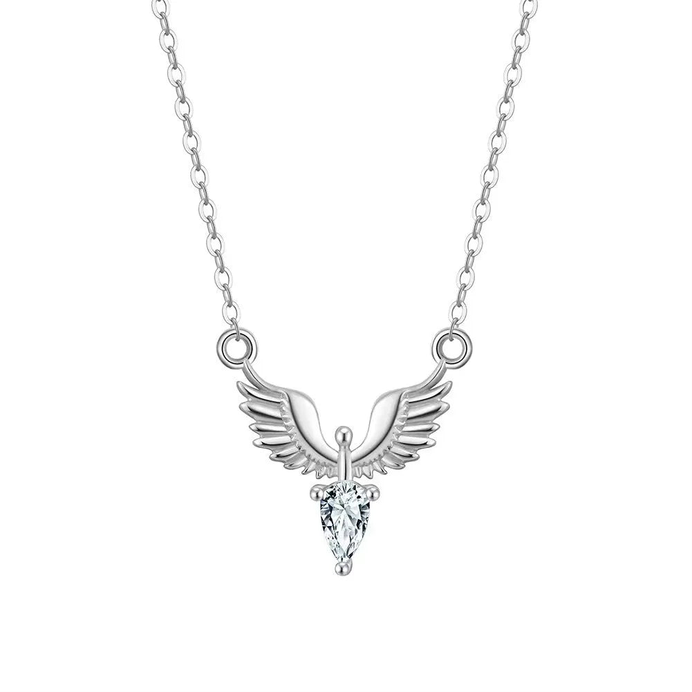 Sterling silver eagle pendant necklace on O-ring chain with adjustable 41-50cm length in Korean minimalist style