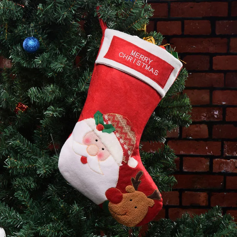 Non-woven fabric Christmas stocking ornament in American folk art style with elk, elderly man, or snowman design