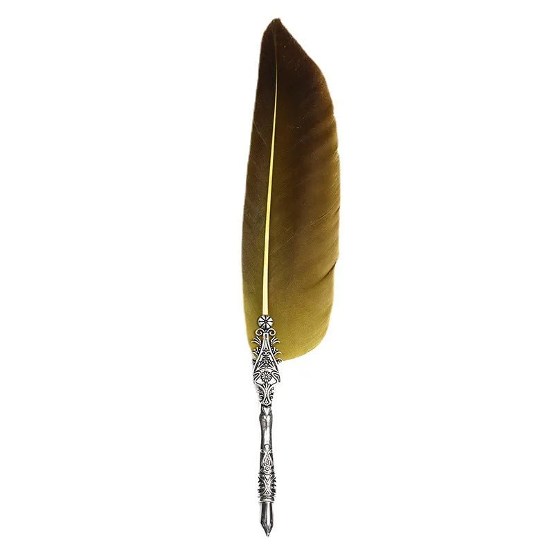 European retro vintage feather pen with zinc alloy shell in various colours measuring 30x13x4 cm