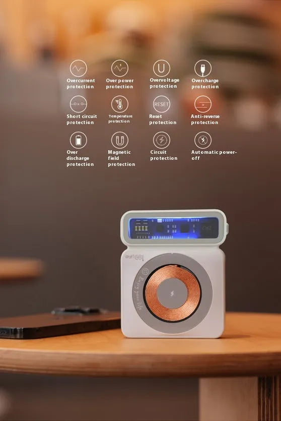 Large capacity 10000mAh 225W fast charging wireless magnetic power bank in retro gray