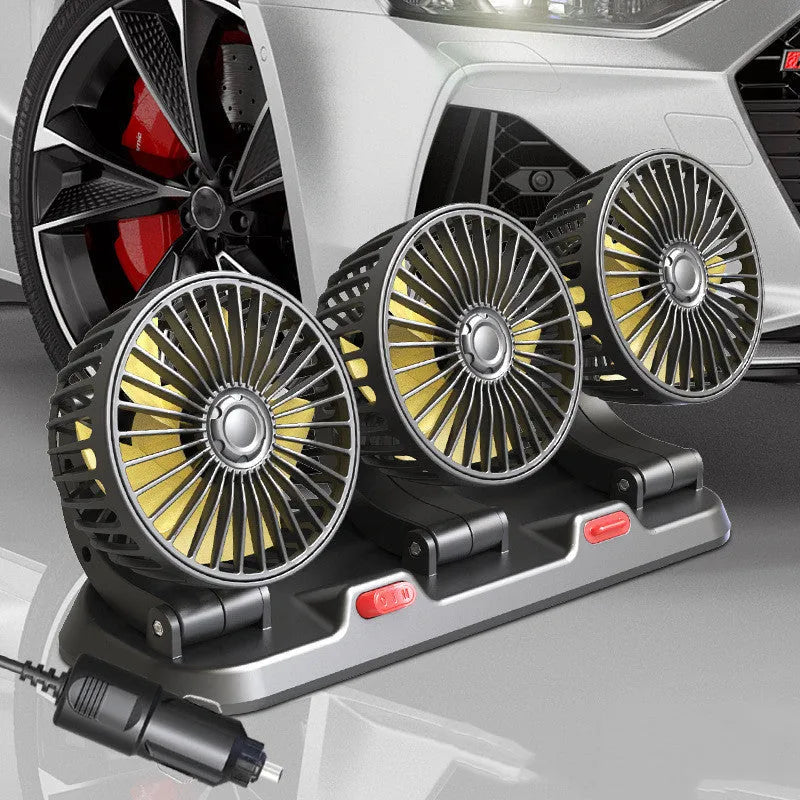 Three-head automotive electric fan with ABS housing and 1.3 metre power cable for vehicle cooling