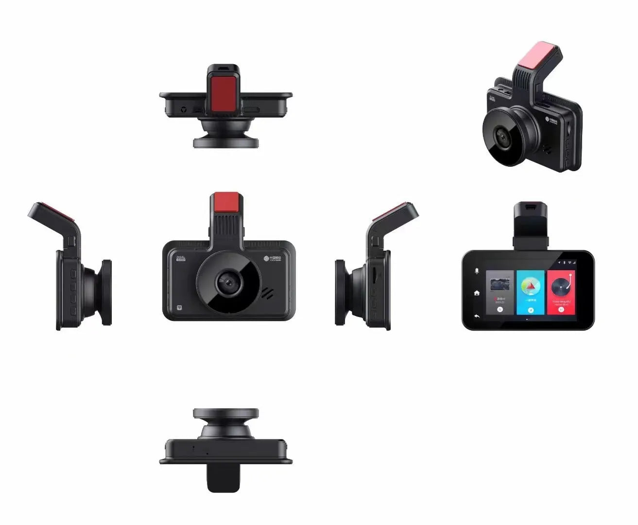 3-inch HD Car DVR unit with double lens for front and back recording, shown with camera and cables.