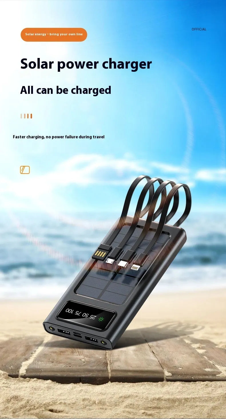 Black and white solar power bank with USB port and 20000mAh capacity for mobile phones