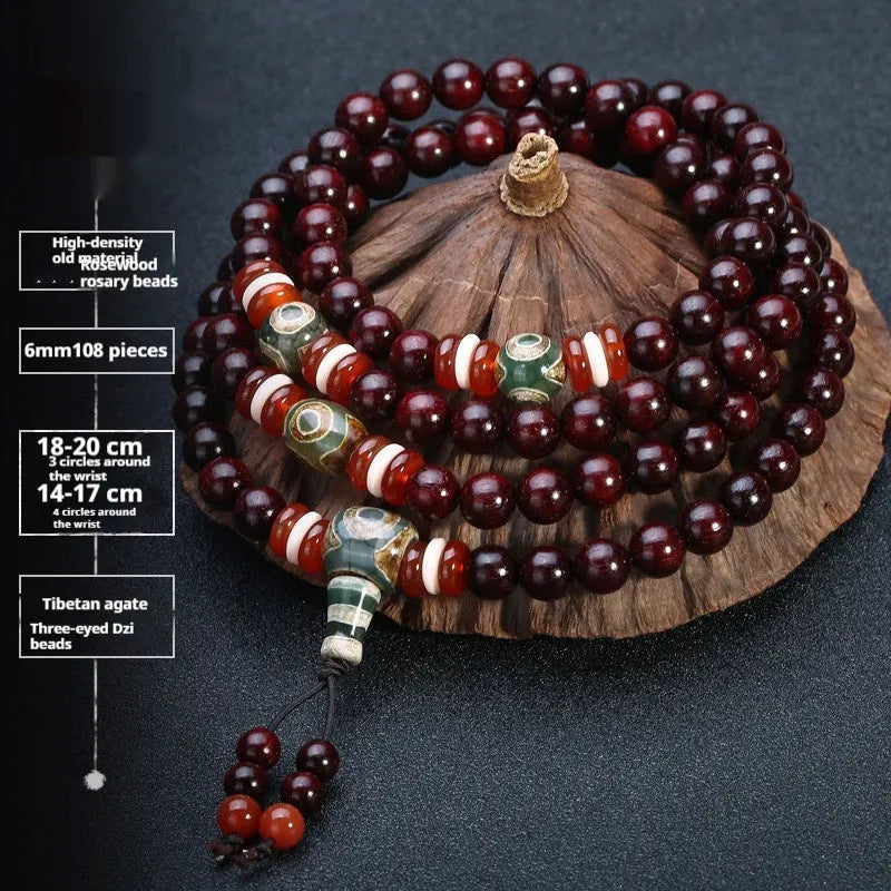 Men's rosewood bracelet with 108 beads showing lapis lazuli stone design option