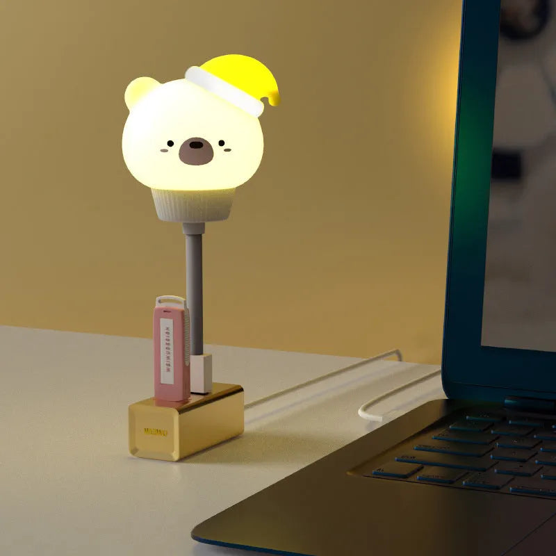 USB portable LED night light with cartoon bear design and remote control