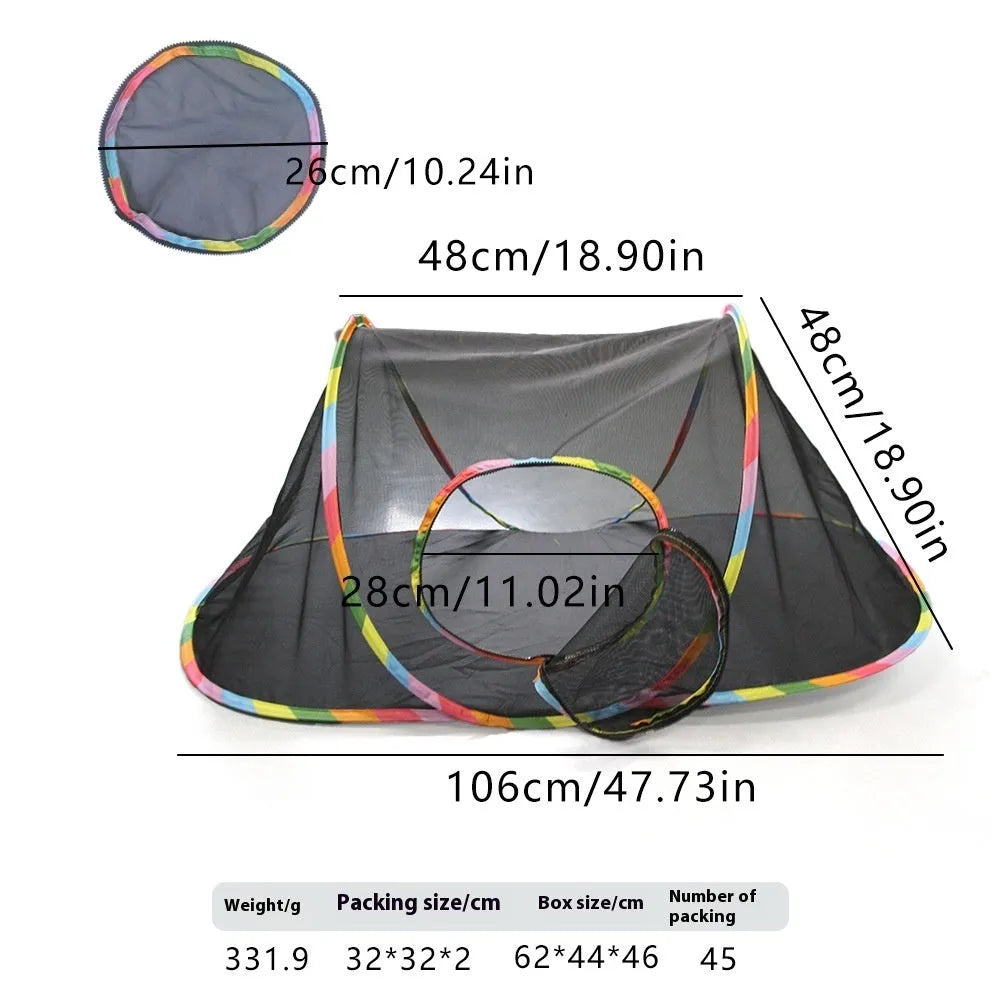 Foldable mesh cat playpen in hexagonal style showing mesh construction and foldable design