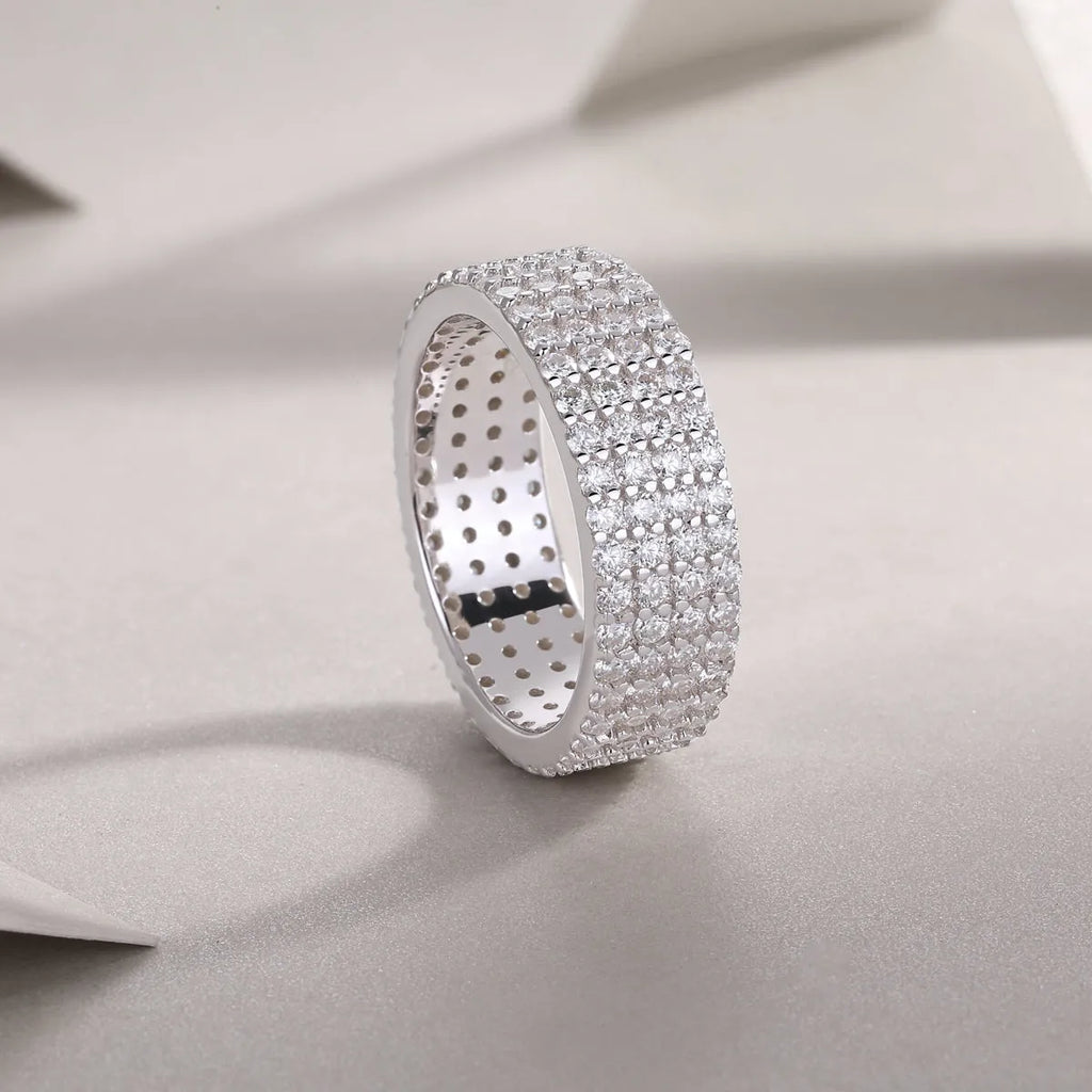 Starry Night Sky moissanite wedding ring set on S925 silver platinum-plated band in size 6