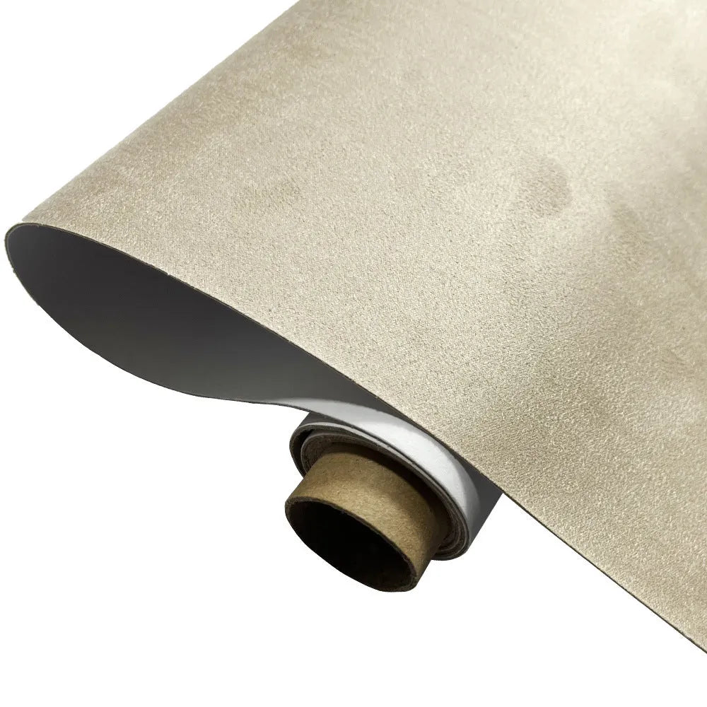 Self-adhesive leather suede sheet showing texture and colour options for DIY projects