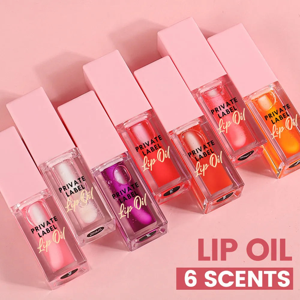 Women's transparent lip gloss set showing six shimmer colour variants in 6ML bottles