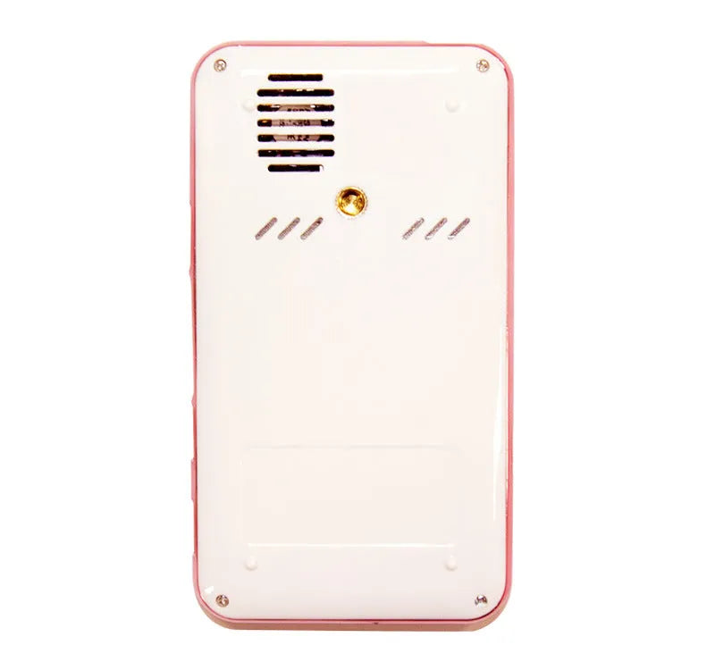 White and rose gold miniature Android DLP projector showing compact 145x80x17.5mm dimensions with projection lens