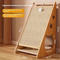 Vertical wall-mounted cat scratch board with sisal surface and hemp rope ball design