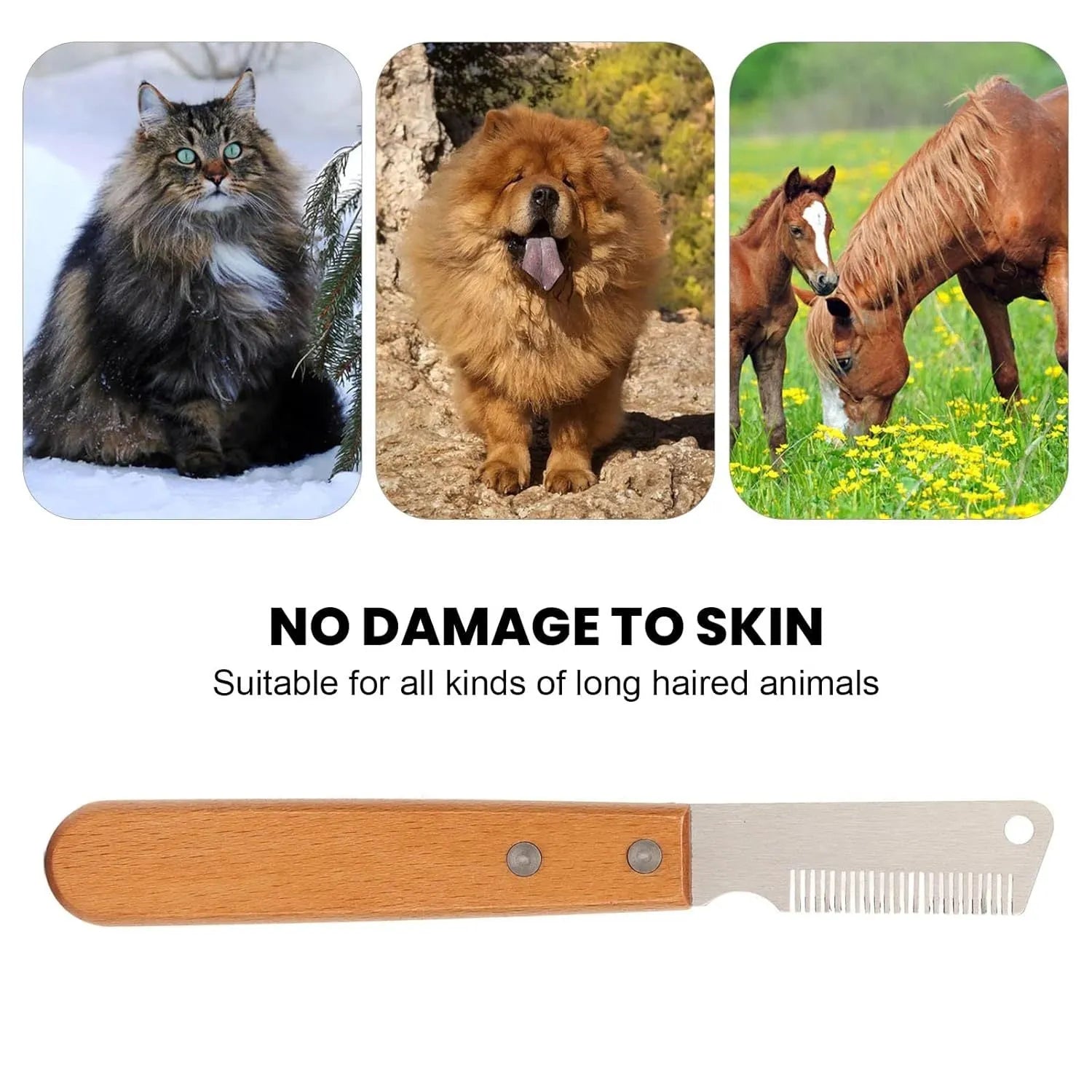 Pet stripping comb with wood handle and metal blade for dog and cat grooming