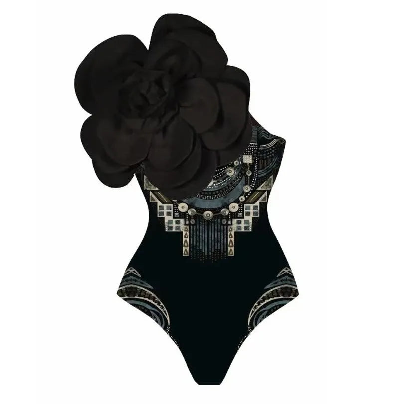Women's white floral print one-piece swimsuit with matching wrapped skirt