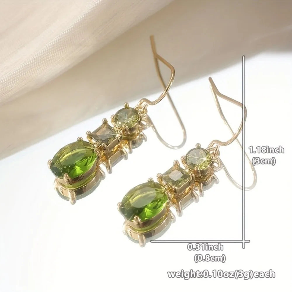 Green geometric copper earrings with quadrilateral shape and retro bohemian style