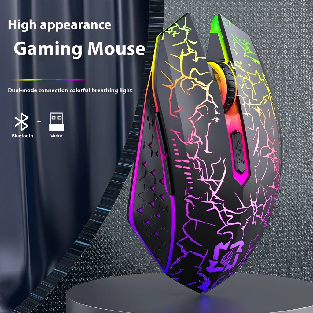 Rechargeable Bluetooth dual-mode gaming mouse with breathing light in black or white colour options