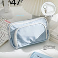 Double layer pencil case in solid colour with gift handle for high-capacity stationery storage